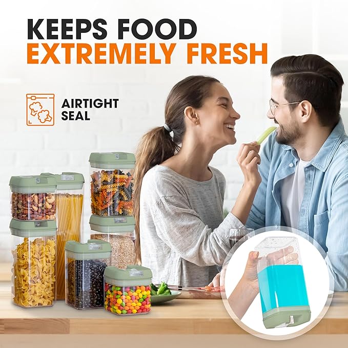 Cheer Collection Airtight Food Storage Containers, Kitchen Storage Containers for Pantry, Set of 7 Food Containers with Lids Airtight, Pantry Storage Containers & Organizers with Lids, Olive