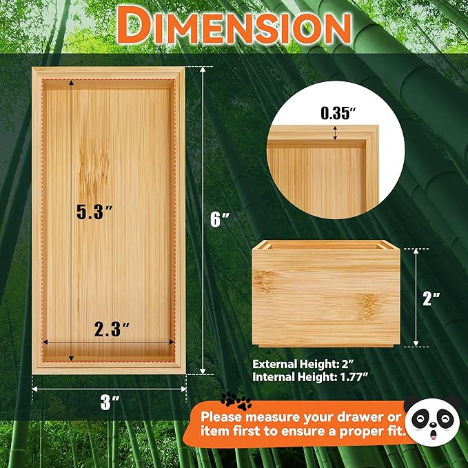 Bamboo Drawer Organizer, Small Silverware Organizer for Kitchen Drawer, Stackable Utensil Tray, 2 Pcs Flatware Organizer, Bamboo 6" x 3" x 2" (Outer), 5.3" x 2.3" x 1.77" (Inner)-NeatNest