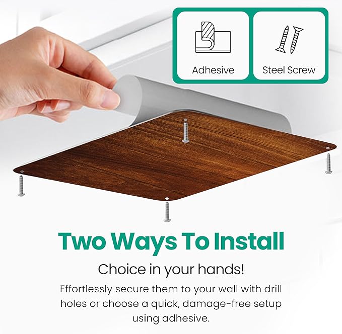 9 inches x 6.5 inches Stainless Steel Plate for Magnets, 3M Adhesive Back, Mounting Screws, Ideal for Magnetic Shelf, Spice Holders, Fridge Magnets. Mount Anywhere! (Timber, 2 Pack)