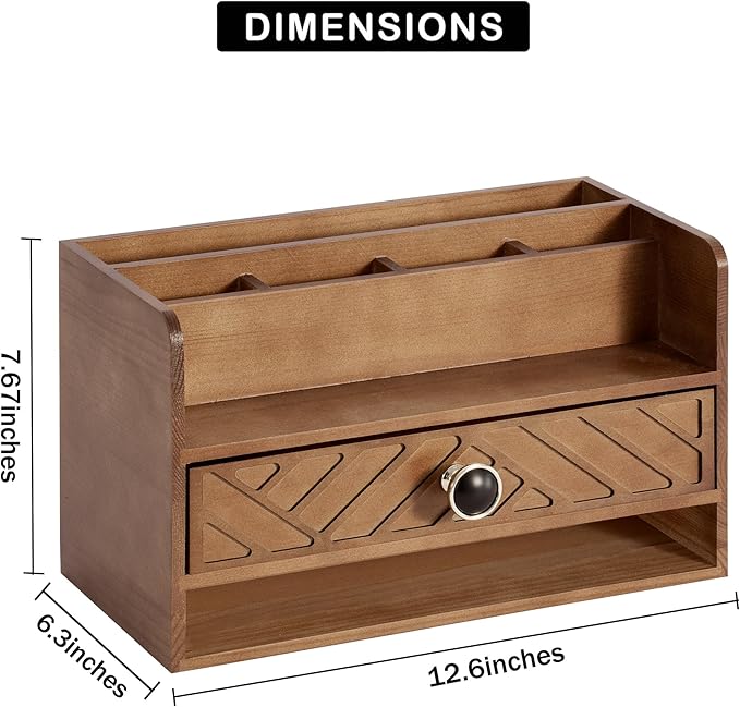 Brown Wood Desk Organizer and Accessories with Drawer, Bill Mail Organizer and File Mail Holder for Office Supplies, Desk Accessories & Workspace Organizers-NeatNest