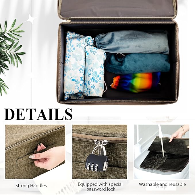 Discreet Lockable Adult Toy Bag Storage Organizer Toy Bag Storage Bins Case with Zipper Lid 15 x 10 x 6.3 Inches for Women and Men Clothes Container(Coffee)-NeatNest