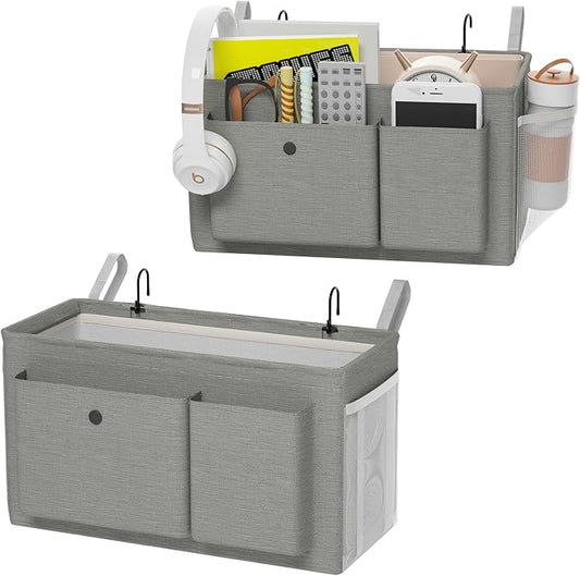 Bedside Caddy Bedside Organizer with Fixed Straps & Water Bottle Holder, Bunk Bed Caddy ideal for Home, Dorm, Hospital, Crib, Versatile Bedside Storage Solution (Grey 2pcs)-NeatNest