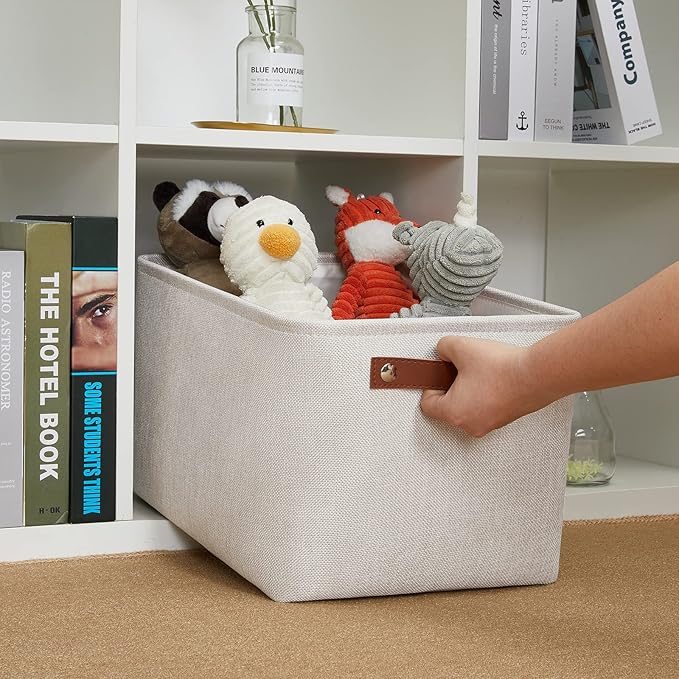 DULLEMELO Fabric Organizer for Storage, Office, Home, Nursery - Small Fabric Storage Basket with Handles (Beige)-NeatNest