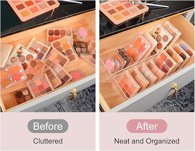 JessLab Acrylic Organizers, Bathroom Organizer for Drawer, Cosmetic Display Cases for Vanity, Countertop, Desk, Kitchen, and Makeup Storage, 8-Section