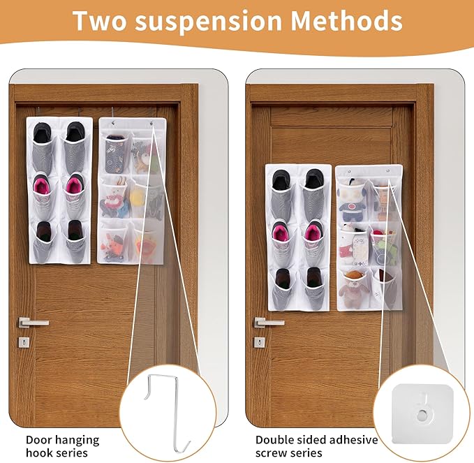 Over the Door/Wall Shoe Organizer, 2 Pack, Narrow, Hanging Shoe Rack for Closet, Bathroom, RV, Pantry, Camping, White-NeatNest