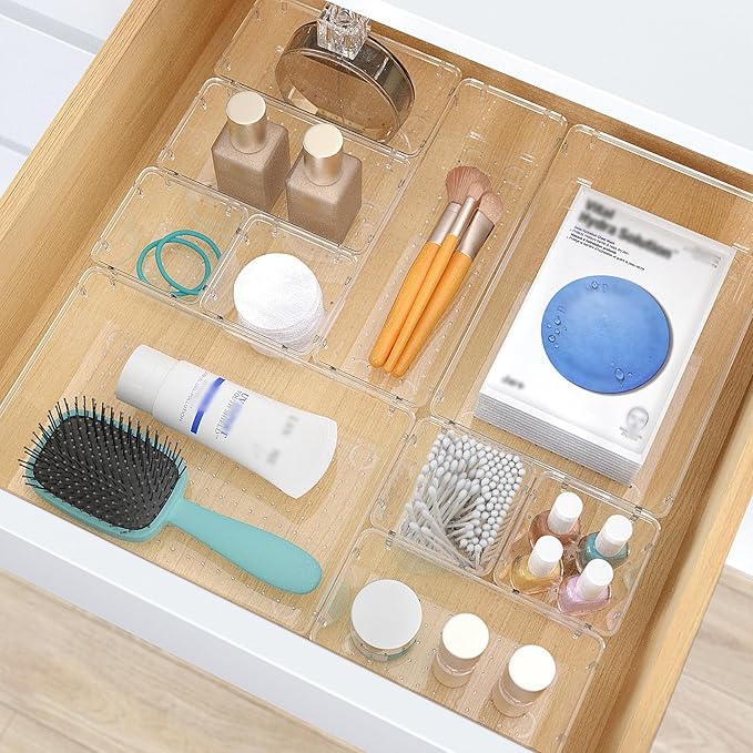 28 PCS Clear Plastic Drawer Organizers Set, 4 Size Desk Drawer Organizer Trays for Makeup, Jewelry, Kitchen Utensils, Gadgets and Office Accessories-NeatNest