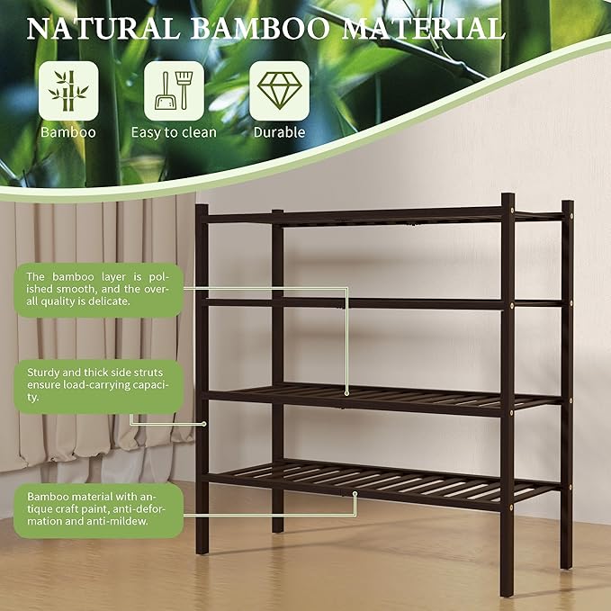4 Tier Bamboo Shoe Rack for Closet Free Standing Wood Shoe Shelf for Entryway Small Space Stackable 27"x11"x26" (Brown)-NeatNest