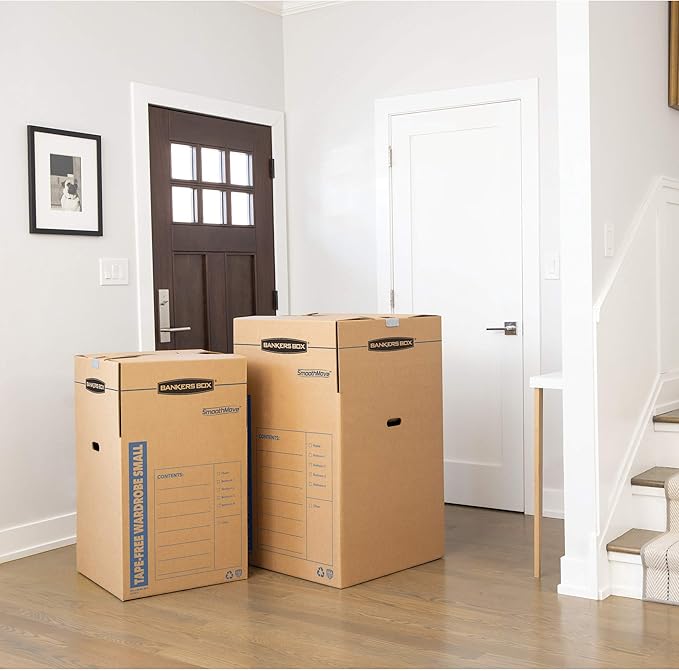 Bankers Box Tall Wardrobe Box 3 Pack, Tape-Free Design, 24-in x 24-in x 40-in (7710501)-NeatNest