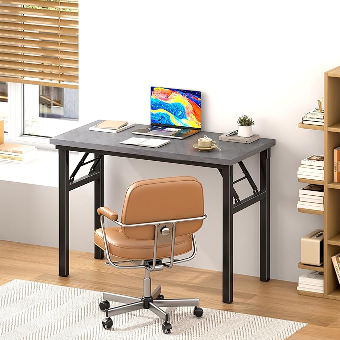 DlandHome Folding Desk Small Desk 31.5 inches Small Computer Desk for Home Office Folding Table Writing Table for Small Spaces No Assembly Required Grey & Black Frame-NeatNest