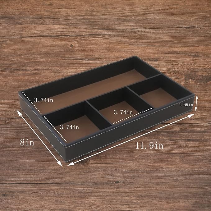 Desktop Storage Organizer, Nightstand or Dresser Organizer, Valet Tray, Entry Table Organizer, Modern bedside Box,PU Leather Drawer Storage Organizer Decorative Trays.-NeatNest