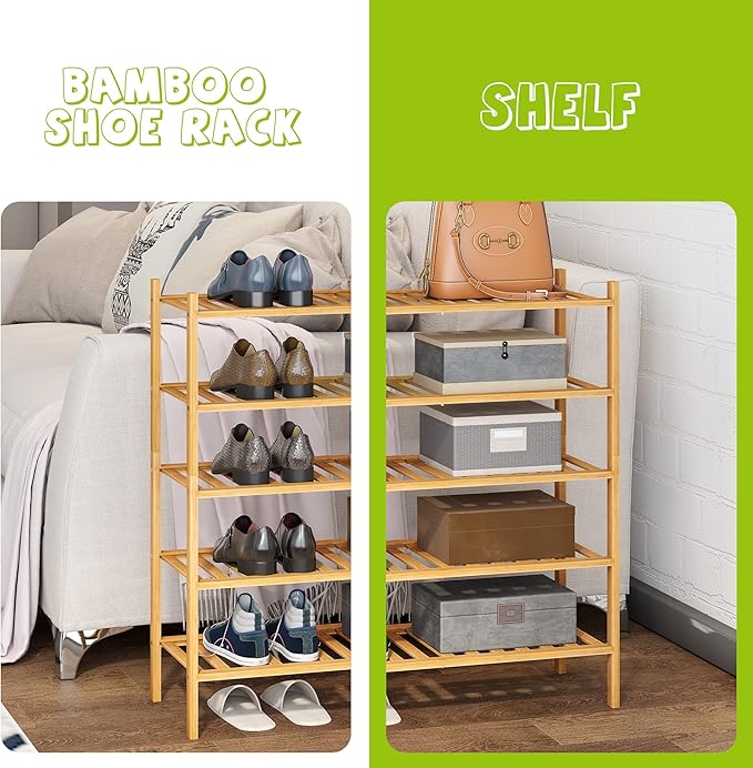 BMOSU 5-Tier Bamboo Shoe Rack Premium Stackable Shoe Shelf Storage Organizer for Hallway Closet Living Room Entryway Organizer (Natural Bamboo)-NeatNest