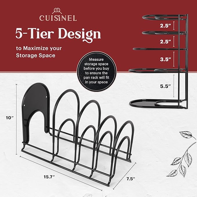 Cuisinel Pots and Pans Organizer - 15" Heavy Duty Skillet Rack - 2 Pack - Kitchen Counter/Cabinet Organization Storage - Holder for Cookie Sheet, Cutting Board, Cast Iron Cookware, Dish, Lid Stand-NeatNest