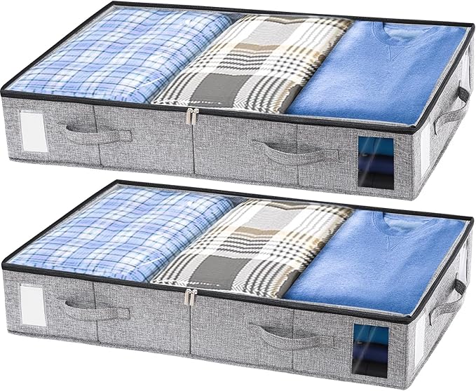 combocube 2 Pack Under Bed Storage Containers, Stackable Closet Organizers and Storage Bins with Sturdy Support, Foldable Underbed Clothes Storage Box for Blanket, Comforter, Sweater, Pillows, Shoes-NeatNest