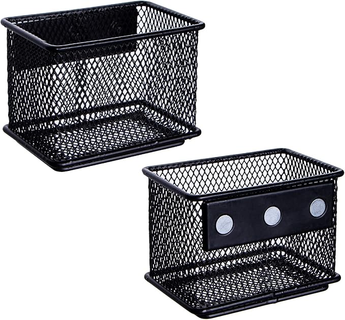 dedoot 2 Pack Magnetic Pen Holder, 3.45x2.3x2.6 Inch Magnetic Basket Locker Organizer Metal Mesh Pencil Memo Holder for Whiteboard, Fridge, Desk, Offices-NeatNest