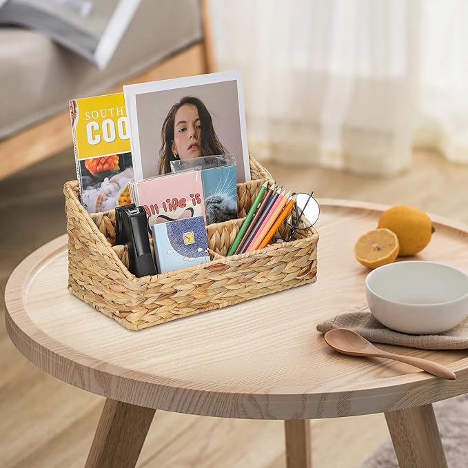 Desk Organizer – Countertop Mail Organizer, Magazine Holder, Boho Decor Water Hyacinth Desk Mail Holder for Home Office, Farmhouse, 12.6" L x 6.7" W x 6.3" H-NeatNest