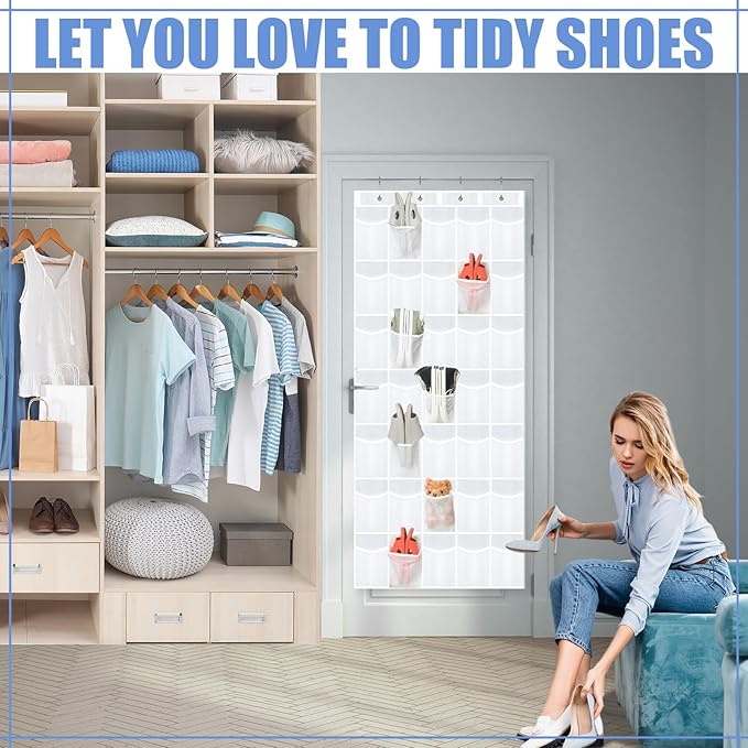 Windyun 2 Pcs 70 Large over The Door Shoe Organizer Hanging Shoe Rack for Closet Holder Pure Mesh Pockets Back to School Behind Door Hanger Storage Nonslip for Home Room School Dorm, Each 35 Pockets-NeatNest