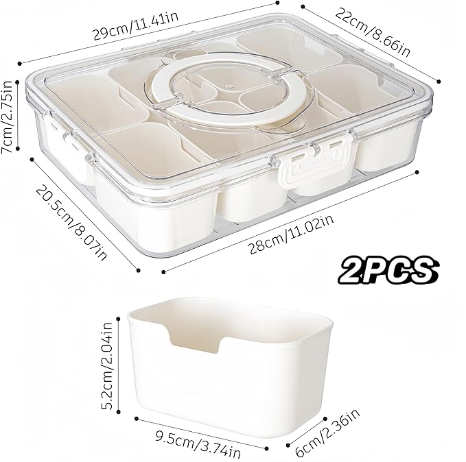 Divided Serving Tray with Lid and Handle - Divided Snack Tray for Portable Snack Platters - Clear Organizer for Candy, Fruits, Nuts, Snacks - Perfect for Party, Entertaining,2 pcs-NeatNest