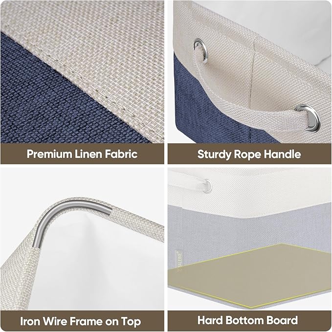 BALEINE 1 Pack Fabric Storage Bins for Shelves, Linen Storage Baskets for Organizing, Decorative Closet Bins for Clothes, Home (Navy Blue, 15''x11''x9.5'')-NeatNest