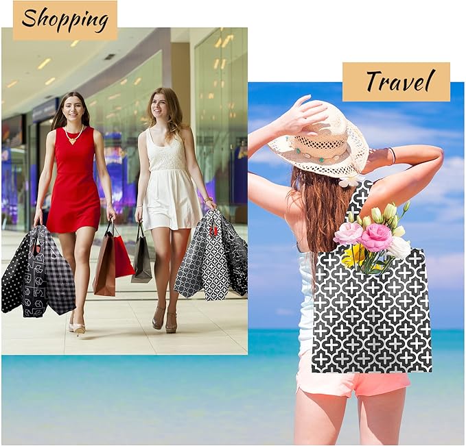 BeeGreen Reusable Shopping Bags for Groceries Reusable Gifts Bag - Grocery Bags Foldable 6 Pack Cute Holiday Cloth Bags With Handles - Large Tote Bag Bulk Heavy Duty Polyester Washable Geometry-NeatNest