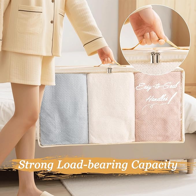 Criusia Under Bed Storage Bins with Clear PVC Lids – 2 Pack Large Underbed Organizers with Heavy-Duty Handles, Reinforced with 800G PP Panels & 80G Non-Woven Fabric – Waterproof & Foldable, Beige-NeatNest