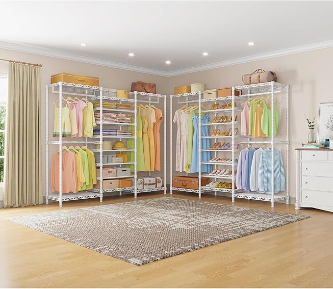 VIPEK S3 Freestanding Clothes Rack Heavy Duty Garment Rack 6-Tier Shoe Racks Closet Storage Organizer Large Wardrobe, Hanging Rod, Adjustable Metal Shelf, 68.9" L x 15.7" W x 76.4" H, White-NeatNest