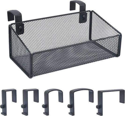 Bedside Caddy Hanging Storage Basket Beside Shelf Metal Organizer for Collage Dorm Bunk Bed,Hospital Bed,Baby Bed - Bedroom Essentials for Magazine,Remote Control,Phone,Drinks (Black)-NeatNest