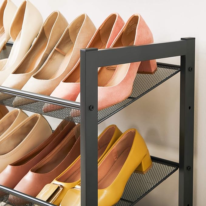 SONGMICS Shoe Rack, 3-Tier Shoe Organizer, Metal Shoe Storage for Garage, Stackable Shoe Shelf, with Adjustable Flat or Angled Shelves, 9-12 Pairs, Charcoal Gray ULMR03GB-NeatNest