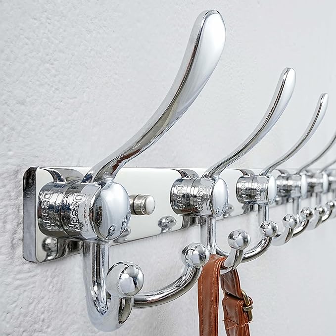 Dseap MaxStrong 2.0 Coat Rack Wall - 37” Long 10 Tri Hooks - Ultra Heavy-Duty Stainless Steel Wall Mount Coat Hanger, Hook Rail for Clothes Hats Jacket Towels Chromed