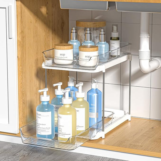 Delamu 2-Tier Multi-Purpose Bathroom Cabinet Organizer, Pull Out Under Sink Organizer with Movable Dividers-NeatNest