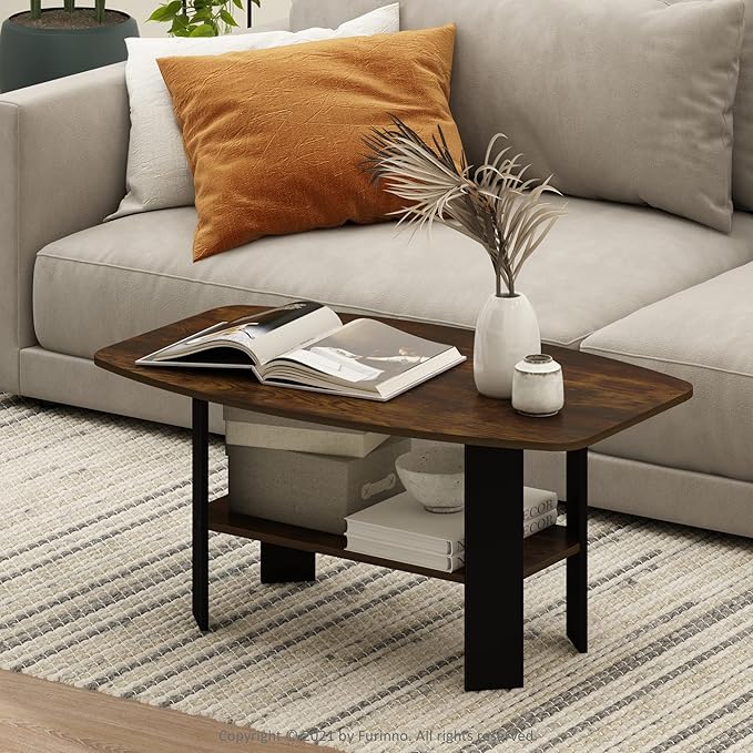 Furinno Simple Design Coffee Table, Amber Pine/Black-NeatNest