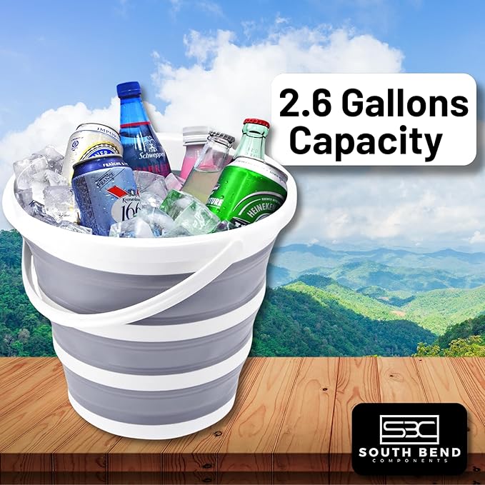 South Bend Components 2.6 Gallons Collapsible Bucket with Handle, Space Saving Design Portable Foldable Water Pail for Indoor/Outdoor, Mop, Boating, Camping, and Fishing (1-Pack)-NeatNest