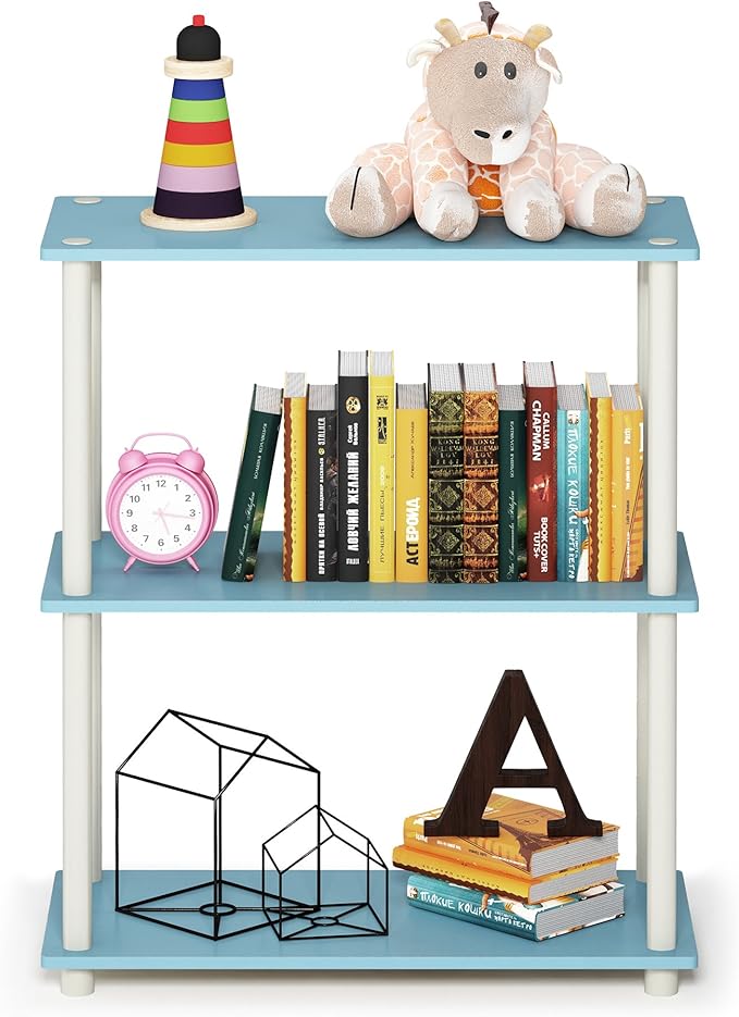 Furinno Turn-N-Tube 3-Tier Compact Multipurpose Shelf Display Rack, Light Blue/White-NeatNest