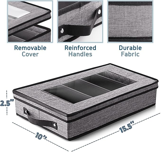 Flatware & Utensil Storage, Durable Silverware Storage Box with Padded Dividers, 5 Compartment Flatware Storage Case, Silverware Case with Handles, Protects and Organizes Cutlery, Grey-NeatNest