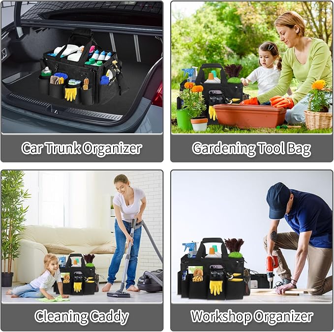 Boczif Cleaning Caddy Bag Wearable, Cleaning Caddy Supplies Organizer with Handle, Shoulder Straps & Detachable Divide, Cleaning Tool Organizers Tote Bag for Cleaners & Housekeepers(Black)-NeatNest