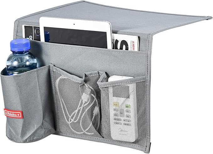 Bedside Caddy, 4 Pockets Bedside Organizer Caddy Under Mattress,Holds Water Bottles,Magazines,Books (Classic 4 Pockets-Grey)-NeatNest