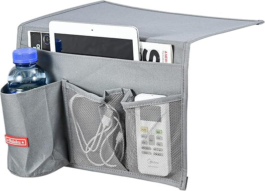Bedside Caddy, 4 Pockets Bedside Organizer Caddy Under Mattress,Holds Water Bottles,Magazines,Books (Classic 4 Pockets-Grey)-NeatNest