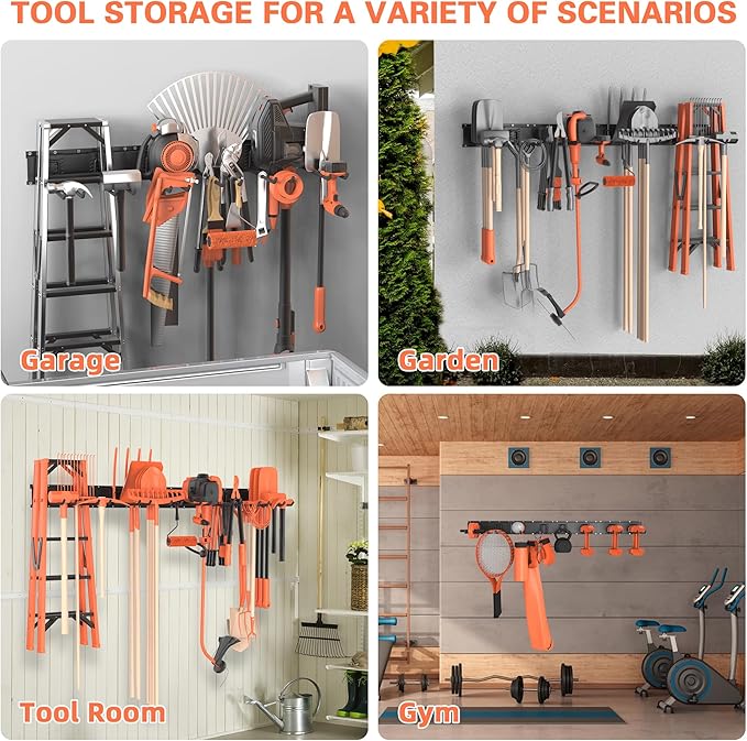 Garage Storage, Ultimate Wall-Mounted Garage Organizer for Men 64Inch, Heavy Duty 550lbs Tool Rack with Adjustable Metal Hooks Yard, Shed & Workshop Storage for Tools, Bikes, Snowboards Gift