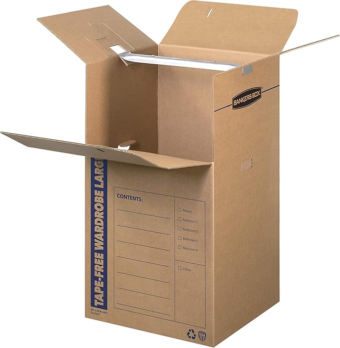 Bankers Box Tall Wardrobe Box 3 Pack, Tape-Free Design, 24-in x 24-in x 40-in (7710501)-NeatNest