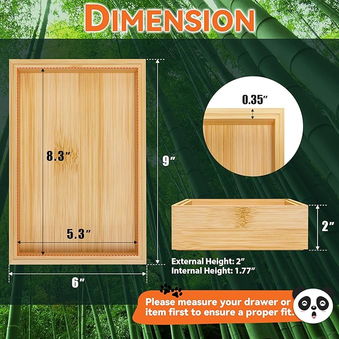 Bamboo Drawer Organizer, Cutlery Silverware Organizer for Kitchen Drawer, Stackable Utensil Organizer, 2 Pcs Flatware Organizer for Drawer, Wooden Storage Box Tray (Bamboo, 9 X 6 X 2 Inch)-NeatNest