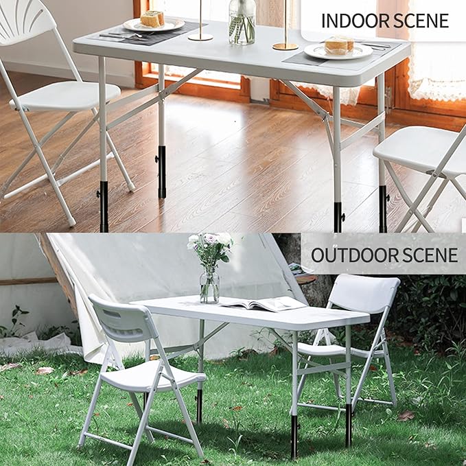 (4-Pack) Folding Table Leg Extenders, Highly Durable Steel Folding Table Leg Risers, Folding Desk Leg Extensions for Straight and Bent Legs, Adjustable Table Height Extenders for Rise 3.6in/5.2in-NeatNest