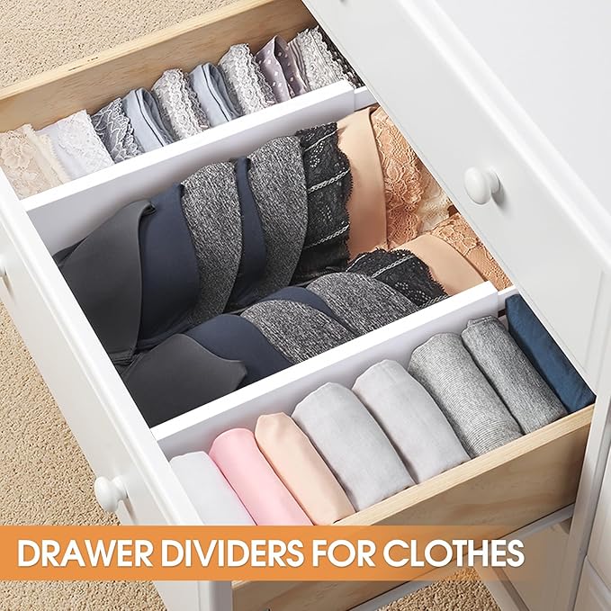 Bamboo Drawer Dividers Organizers, Kitchen Drawer Organizer, Adjustable Drawer Divider for Clothes, Kitchen, Dresser, Bedroom, Bathroom and Office, 4-Pack (White, 12-17 IN)-NeatNest