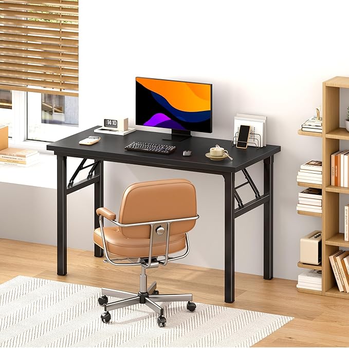 DlandHome Computer Desk Folding Table 39.4 inches Writing Desk for Small Space Study Table Laptop Desk No Assembly Required Black&Black-NeatNest