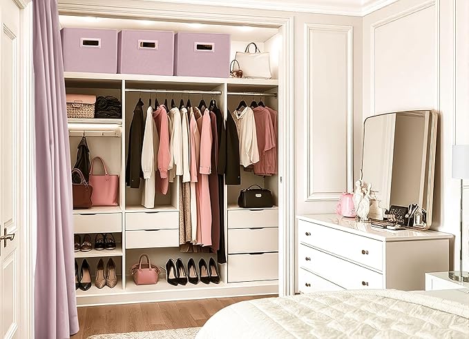 DECOMOMO Storage Bins for Shelves Robust Fabric Closet Bins for Shelves Toy Storage Clothes Books (Pack of 3 – Pink)-NeatNest