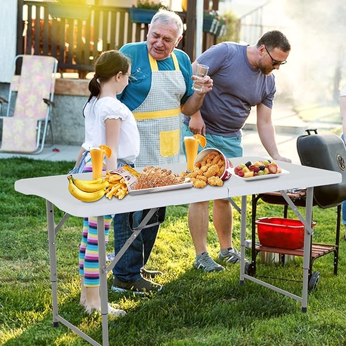 FDW Folding Half Portable Foldable Table for Parties Backyard Events (White, 6 FT 70 * 29) (White, 4 FT)-NeatNest