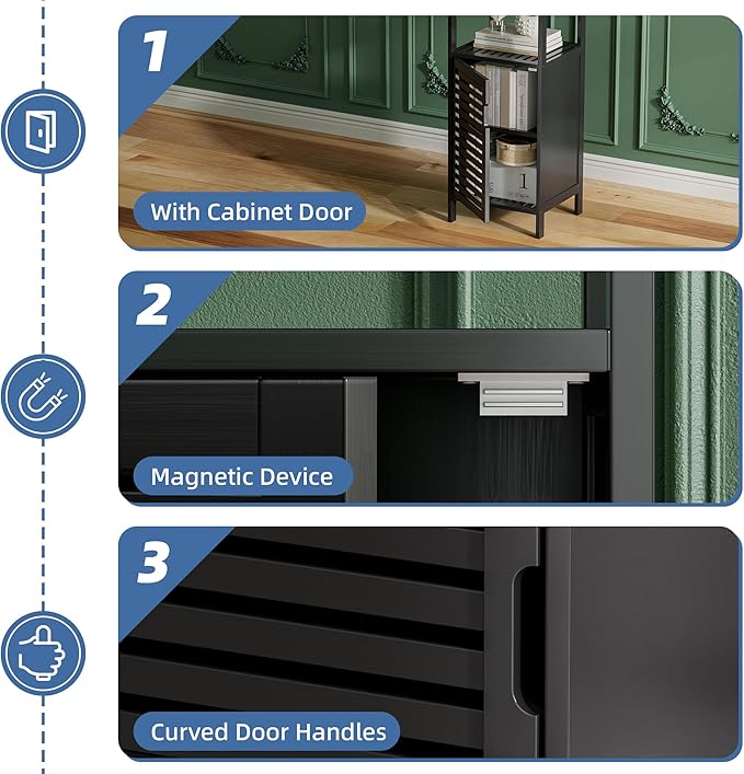 HITNET Bamboo Floor Cabinet, Small Bathroom Cabinet Floor Standing, 4 Tier Narrow Side Storage Cabinet, Space Saving Kitchen Cupboard with Single Door, Black