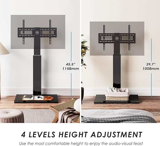 FITUEYES Iron Base Universal Floor TV Stand with Swivel Mount for 32-75 Inch LED LCD OLED Plasma Flat Panel or Curved Screens Height Adjustable TV Stand with Wire Management