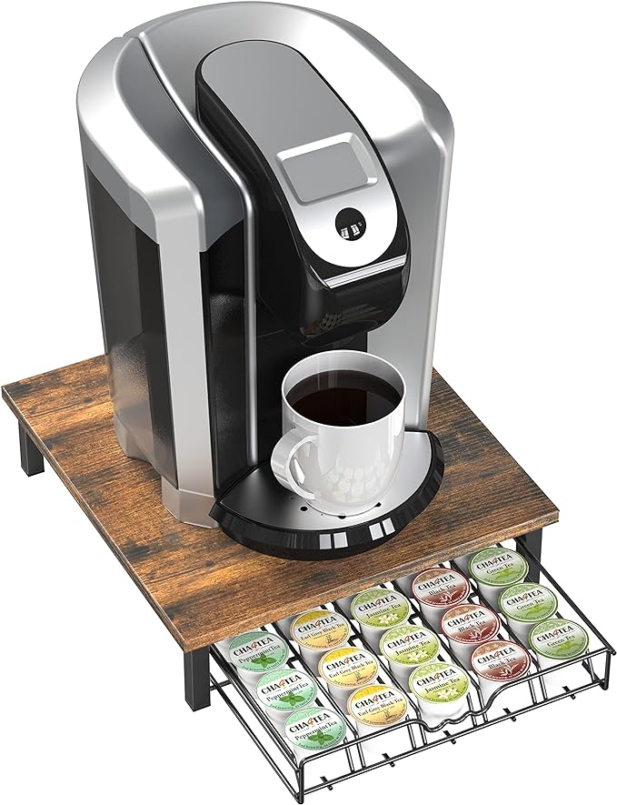 DecoBrothers K-Cup Holder Drawer for 30 Coffee Pods Storage, Rustic Brown-NeatNest