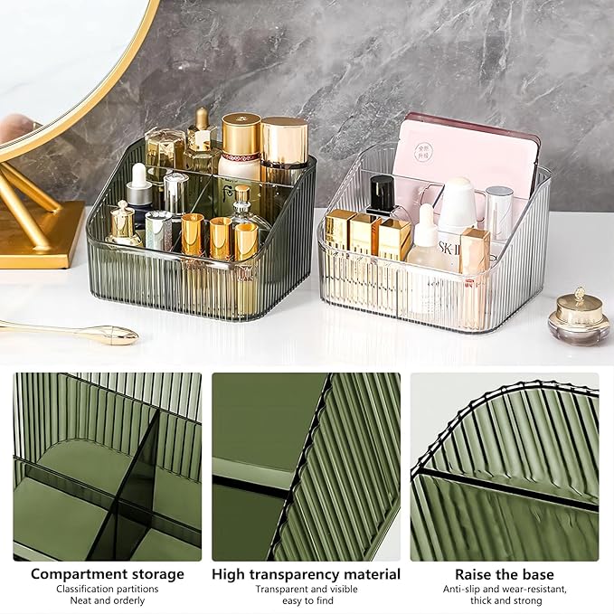 DASITON Large Capacity Makeup Brush Holder,5 Slot Makeup Brush Cup,Vintage striped Make Up Brush Holder,for Vanity Decor,Bathroom Countertops,Desk Storage Container,Cosmetic Display cases(Green-L)-NeatNest