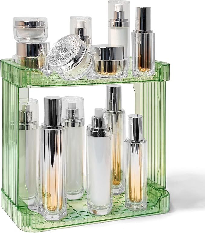 Bathroom Counter Organizer Cosmetics Skincare Organizers Skincare Makeup Organizer Countertop Holder for Perfume-2 Tier-Green