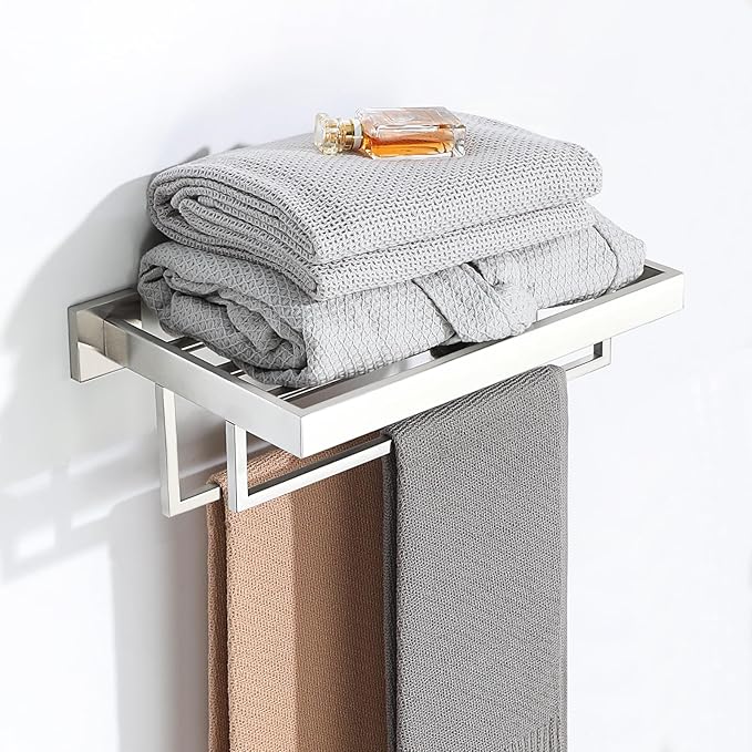 Alise 16 Inch Towel Racks for Bathroom, Towel Rack Wall Mounted with Double Towel Bars, SUS 304 Stainless Steel Towel Shelf, Heavy Duty Hand Towel Holder(Brushed Nickel)